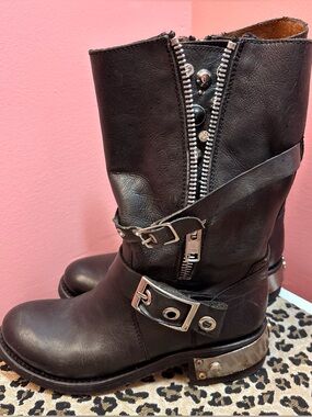 Studded leather motorcycle boots